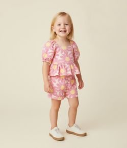 Conjunto Infantil em Algodão com Estampa de Flores - Tam 1 a 5 Anos