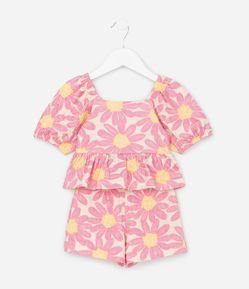 Conjunto Infantil em Algodão com Estampa de Flores - Tam 1 a 5 Anos