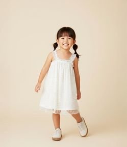 Vestido Infantil em Tule com Estampa de Florzinhas - Tam 1 a 6 Anos