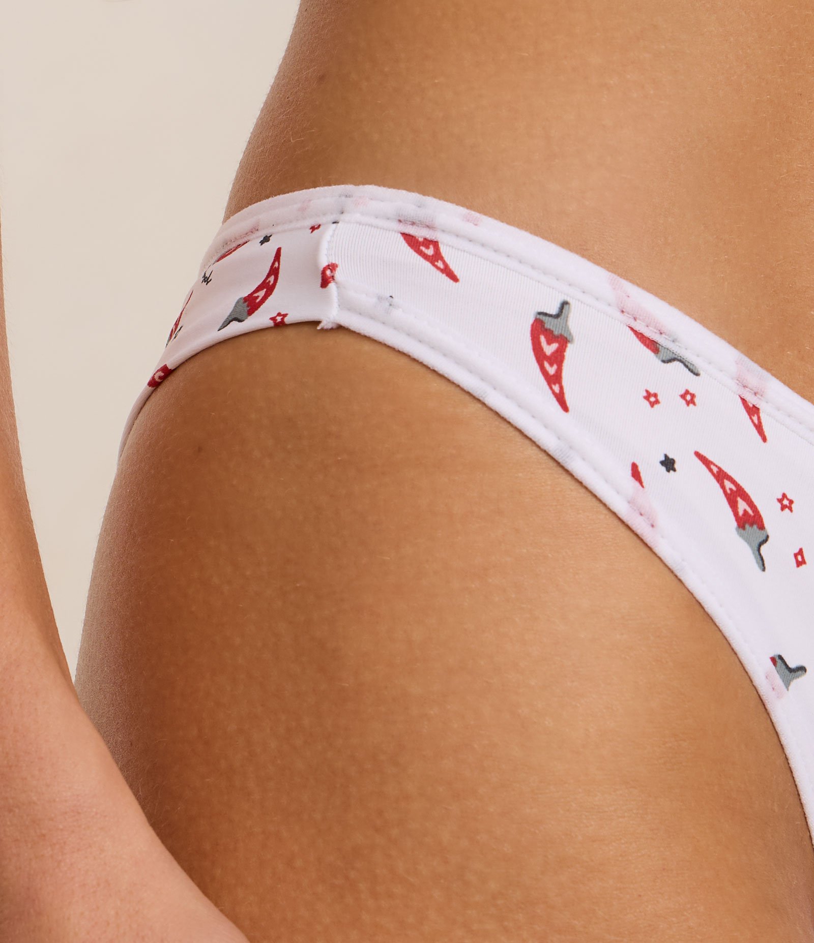 Kit 02 Calcinhas Biquíni Fio Duplo em Microfibra Lisa e Estampa Pimentinhas Vermelho/Branco 5