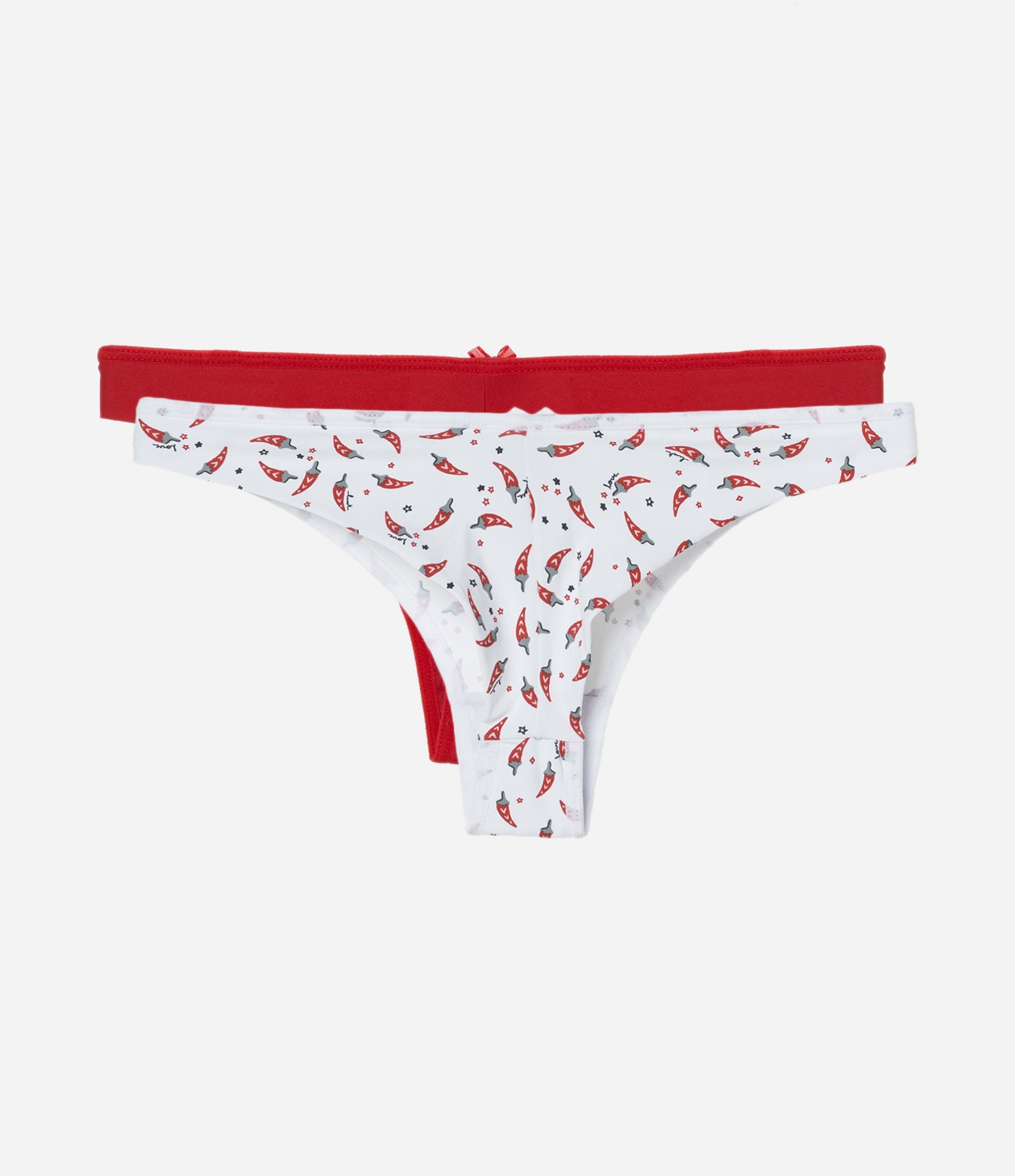 Kit 02 Calcinhas Biquíni Fio Duplo em Microfibra Lisa e Estampa Pimentinhas Vermelho/Branco 2