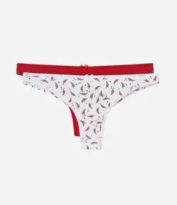 Kit 02 Calcinhas Biquíni Fio Duplo em Microfibra Lisa e Estampa Pimentinhas