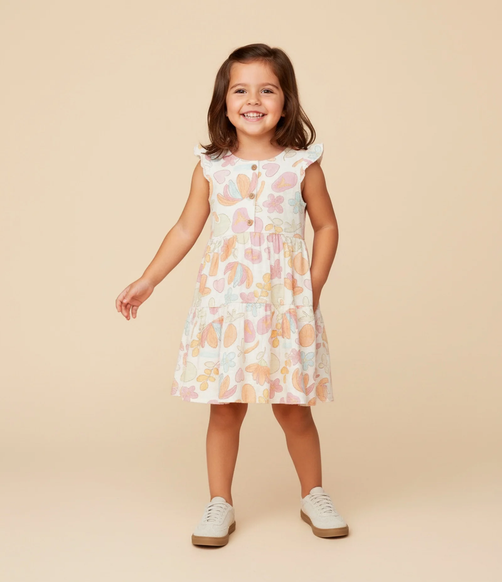 Vestido Infantil com Estampa Flora e Texturizado - Tam 1 a 6 Anos Multicores 1