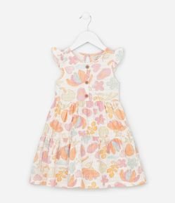 Vestido Infantil com Estampa Flora e Texturizado - Tam 1 a 6 Anos