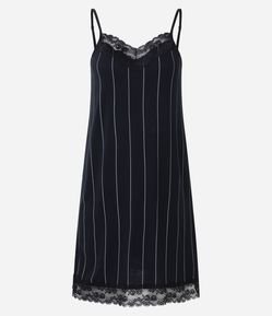 Camisola Curta em Viscolycra Listrada com Alcinhas e Renda