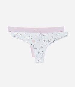 Kit 02 Calcinhas Biquíni Fio Duplo em Microfibra Lisa e Estampada Olhinhos