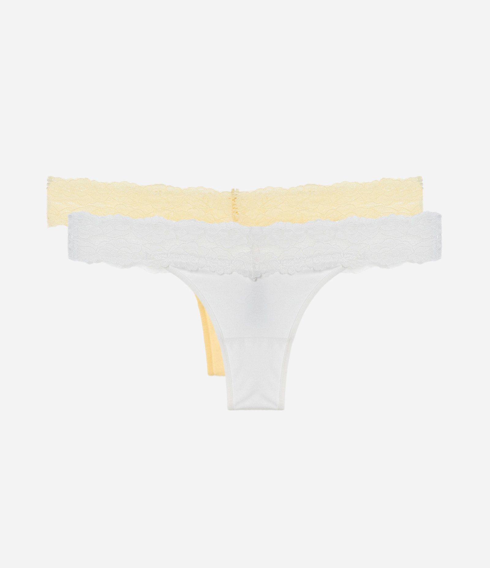 Kit 02 Calcinhas Biquíni Fio em Algodão com Cós de Renda Amarelo/Branco 1