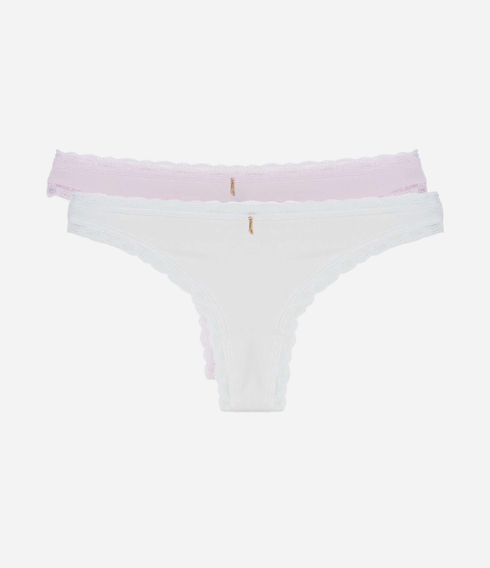 Kit 02 Calcinhas Biquíni Fio em Algodão com Rendinha Rosa/Branco 1