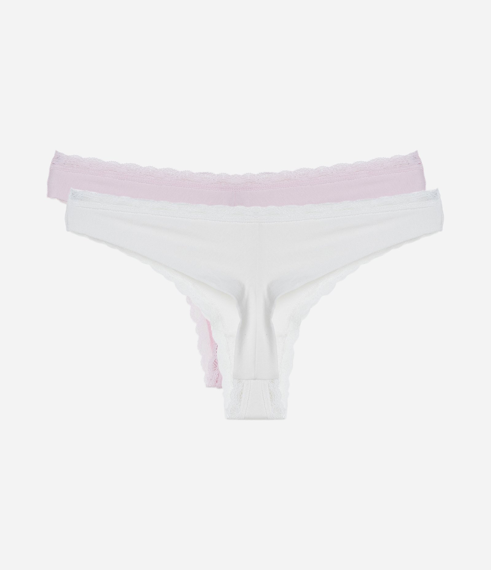 Kit 02 Calcinhas Biquíni Fio em Algodão com Rendinha Rosa/Branco 2