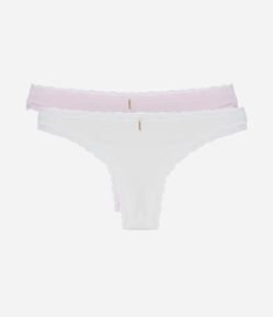 Kit 02 Calcinhas Biquíni Fio em Algodão com Rendinha