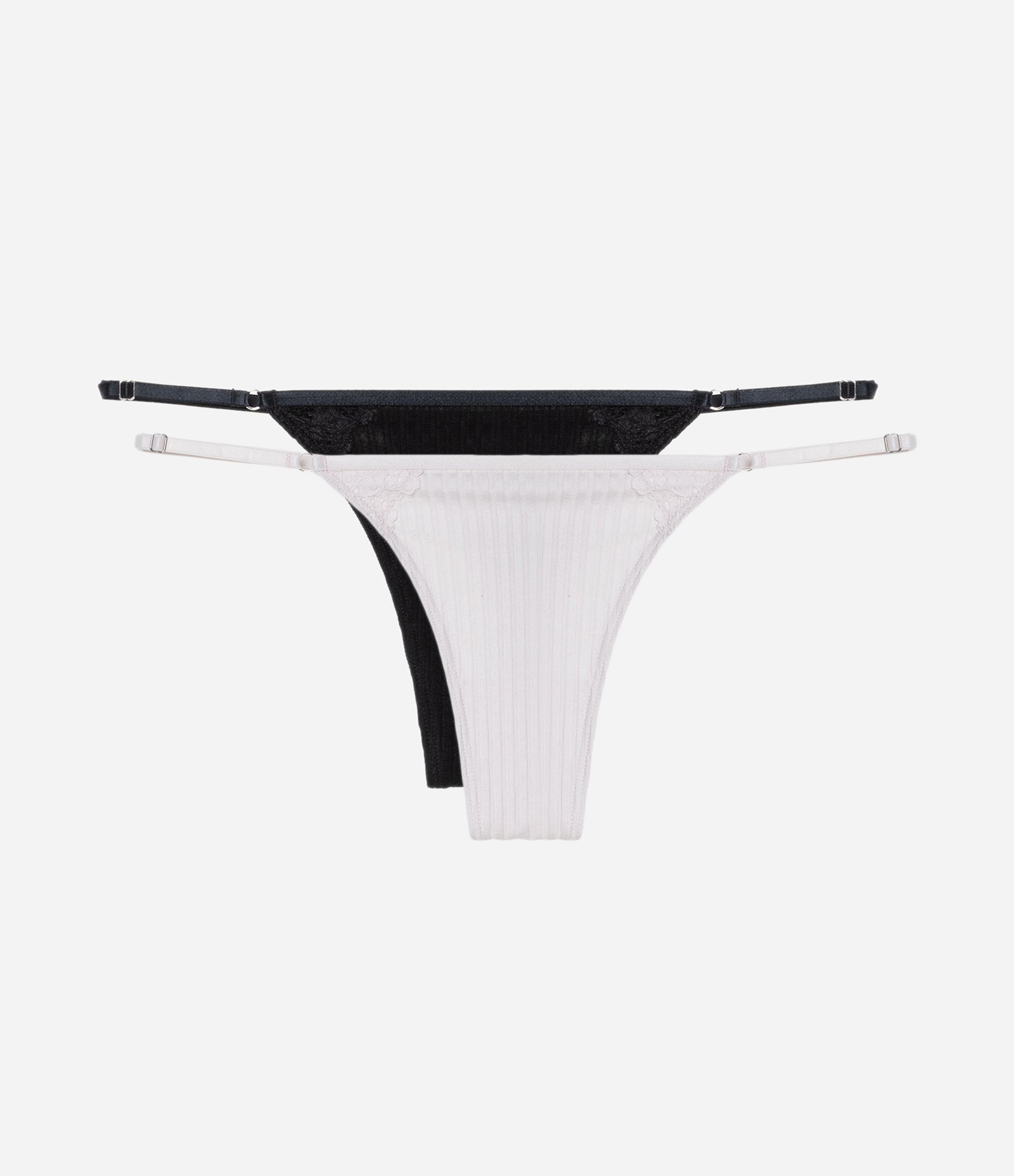 Kit 02 Calcinhas String Fio Duplo em Viscose com Regulagem Preto/Lilás 1