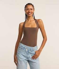 Body Frente Única em Microfibra com Decote Quadrado