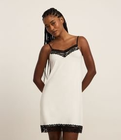 Camisola Curta em Viscolycra com Alcinhas e Renda Contrastante