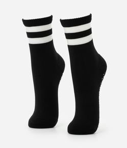 Meia Cano Médio Esportiva em Poliamida com Antiderrapante e Recortes em Tule