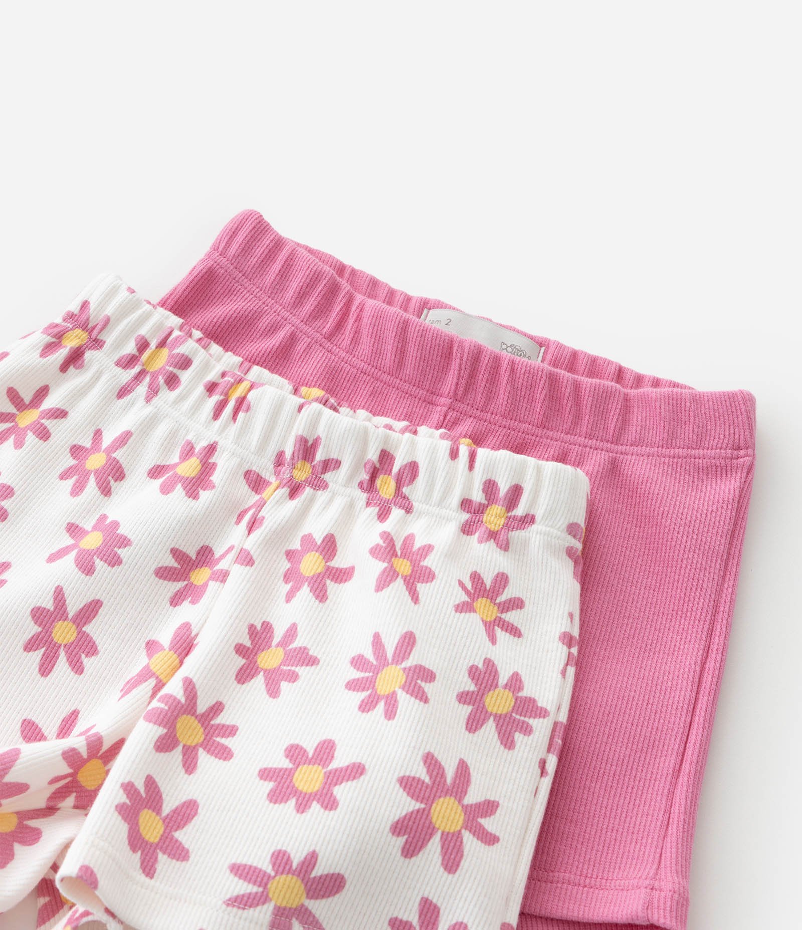 Kit Dois Shorts Infantil Em Ribana Floral E Liso - Tam 1 A 5/6 Branco/Rosa 5