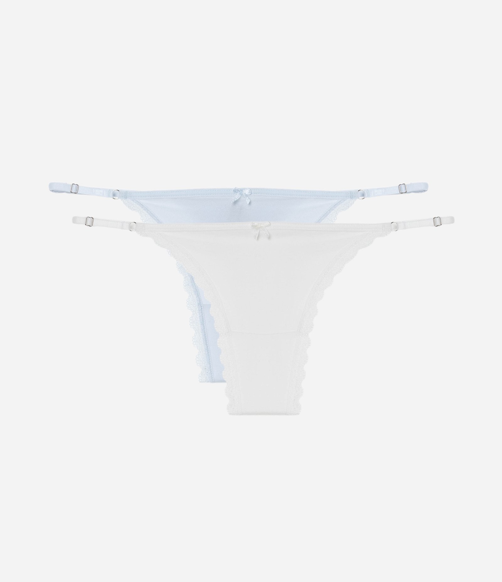 Kit 02 Calcinhas String Fio Duplo em Algodão com Rendinha na Cava Azul/Branco 1