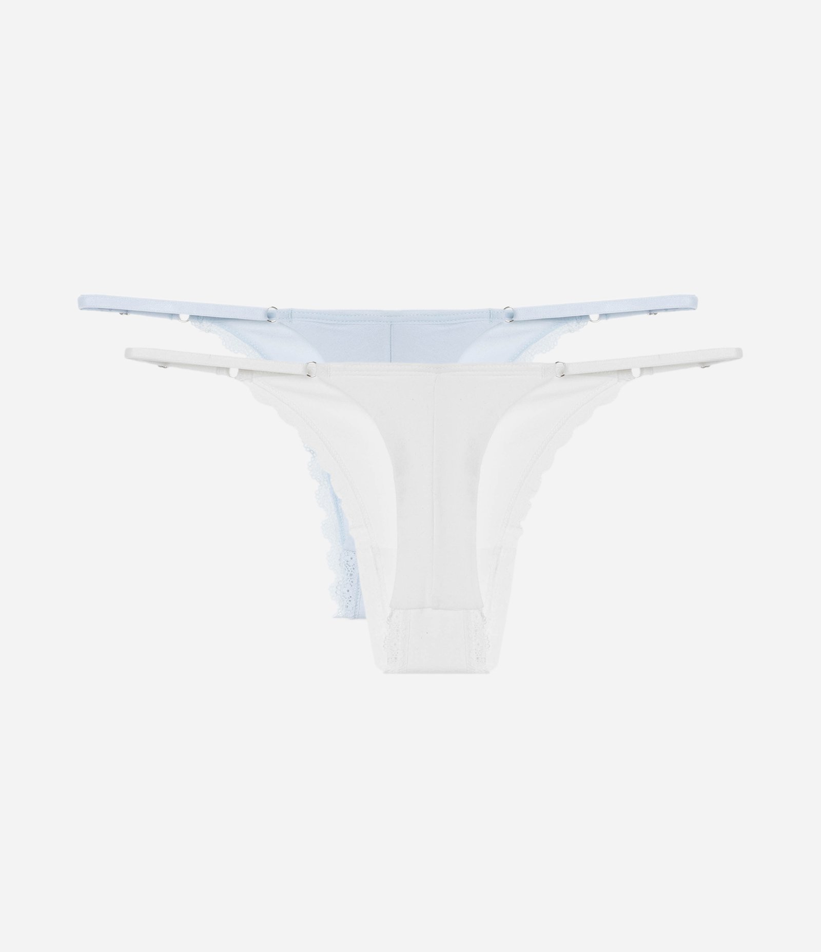 Kit 02 Calcinhas String Fio Duplo em Algodão com Rendinha na Cava Azul/Branco 2