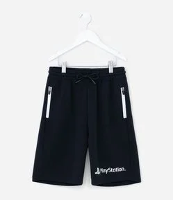 Bermuda Infantil Moletom Playstation com Zíper Refletivo - Tam 5 a 14 Anos