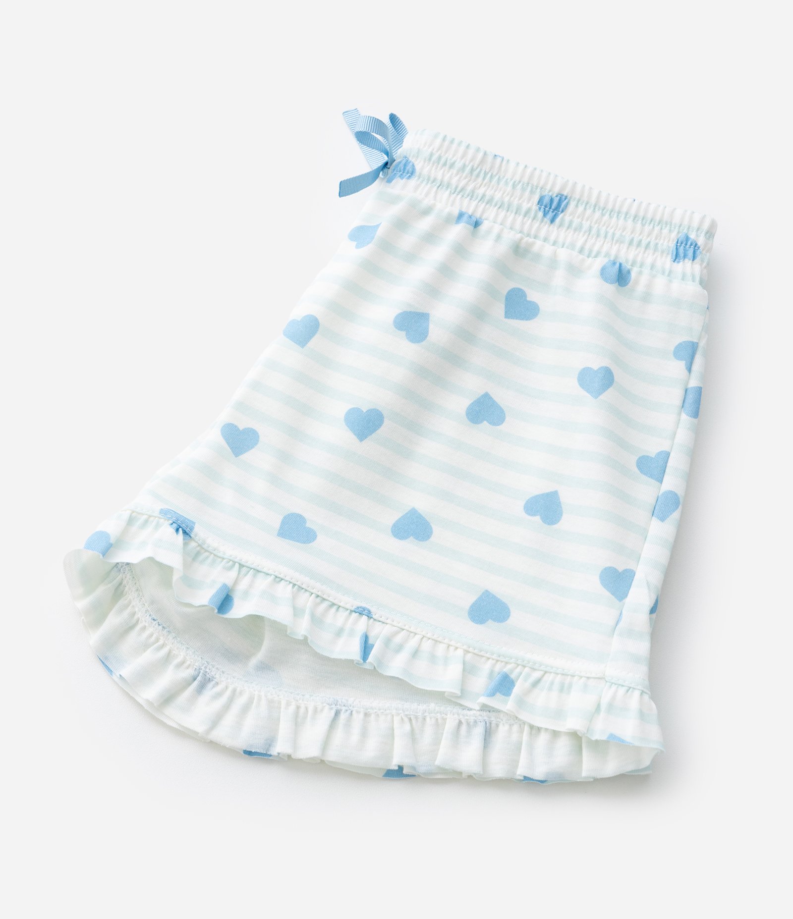 Pijama Infantil Curto com Estampa De Corações e Bordado Love - Tam 2 A 10 Anos Branco/Azul 8