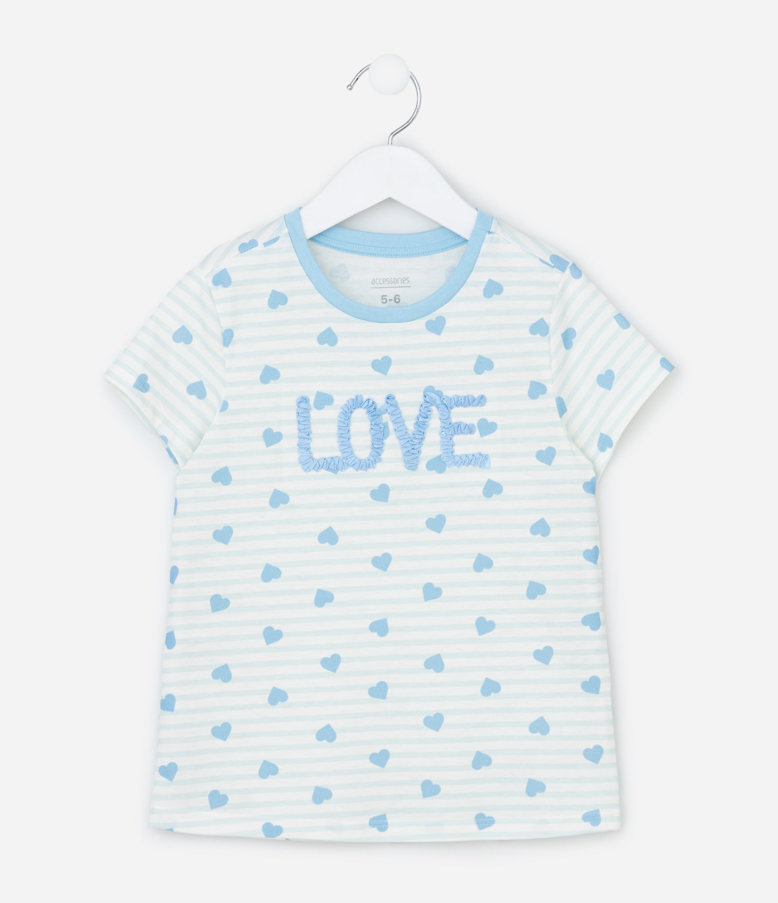 Pijama Infantil Curto com Estampa De Corações e Bordado Love - Tam 2 A 10 Anos Branco/Azul 2