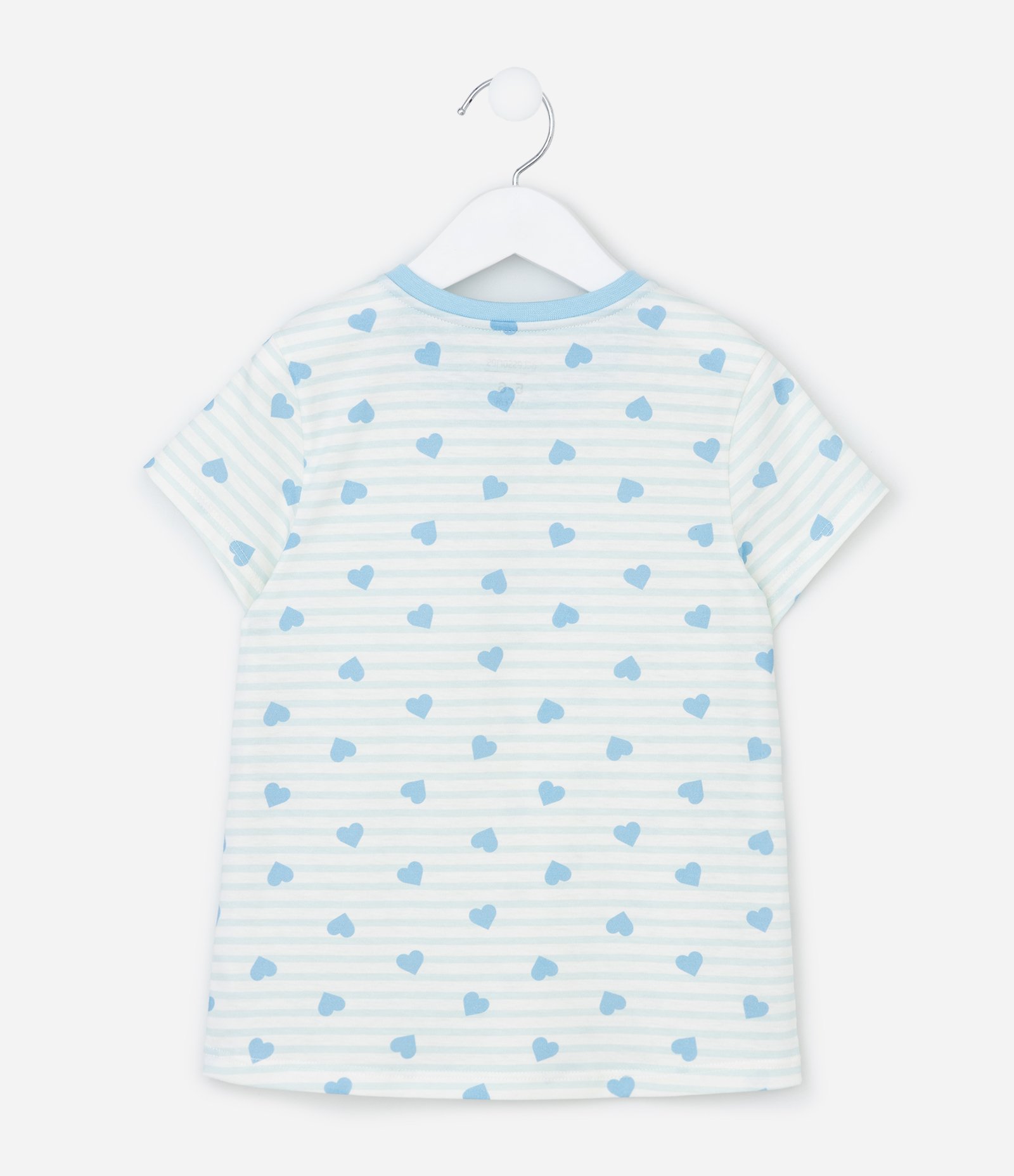 Pijama Infantil Curto com Estampa De Corações e Bordado Love - Tam 2 A 10 Anos Branco/Azul 3