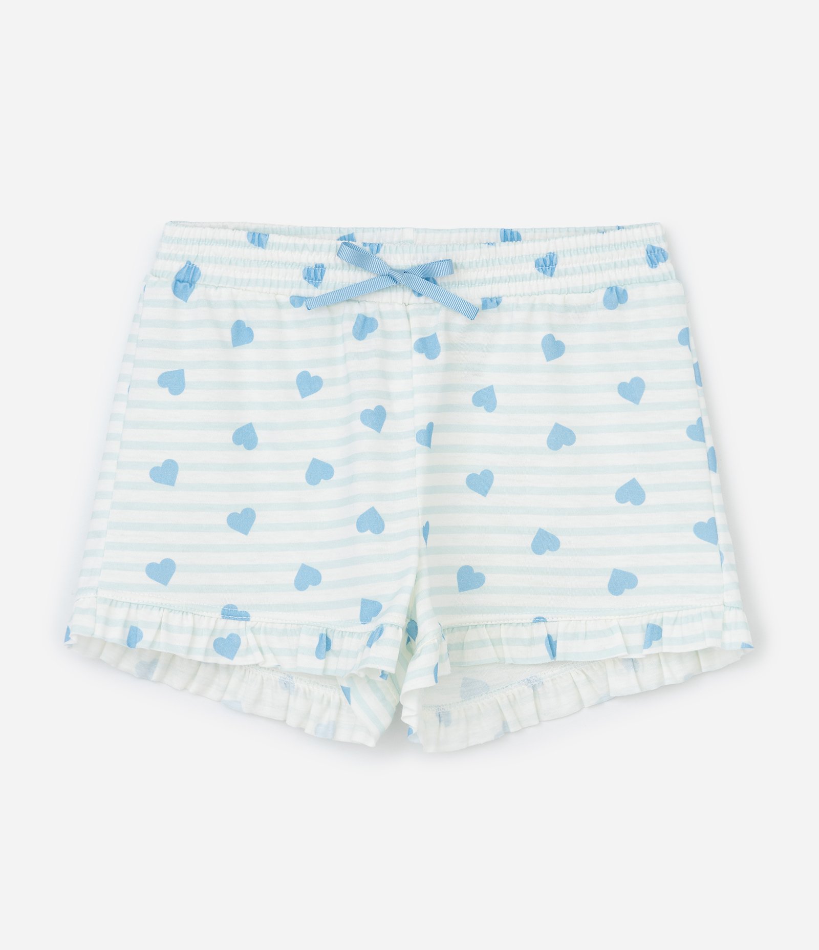 Pijama Infantil Curto com Estampa De Corações e Bordado Love - Tam 2 A 10 Anos Branco/Azul 4