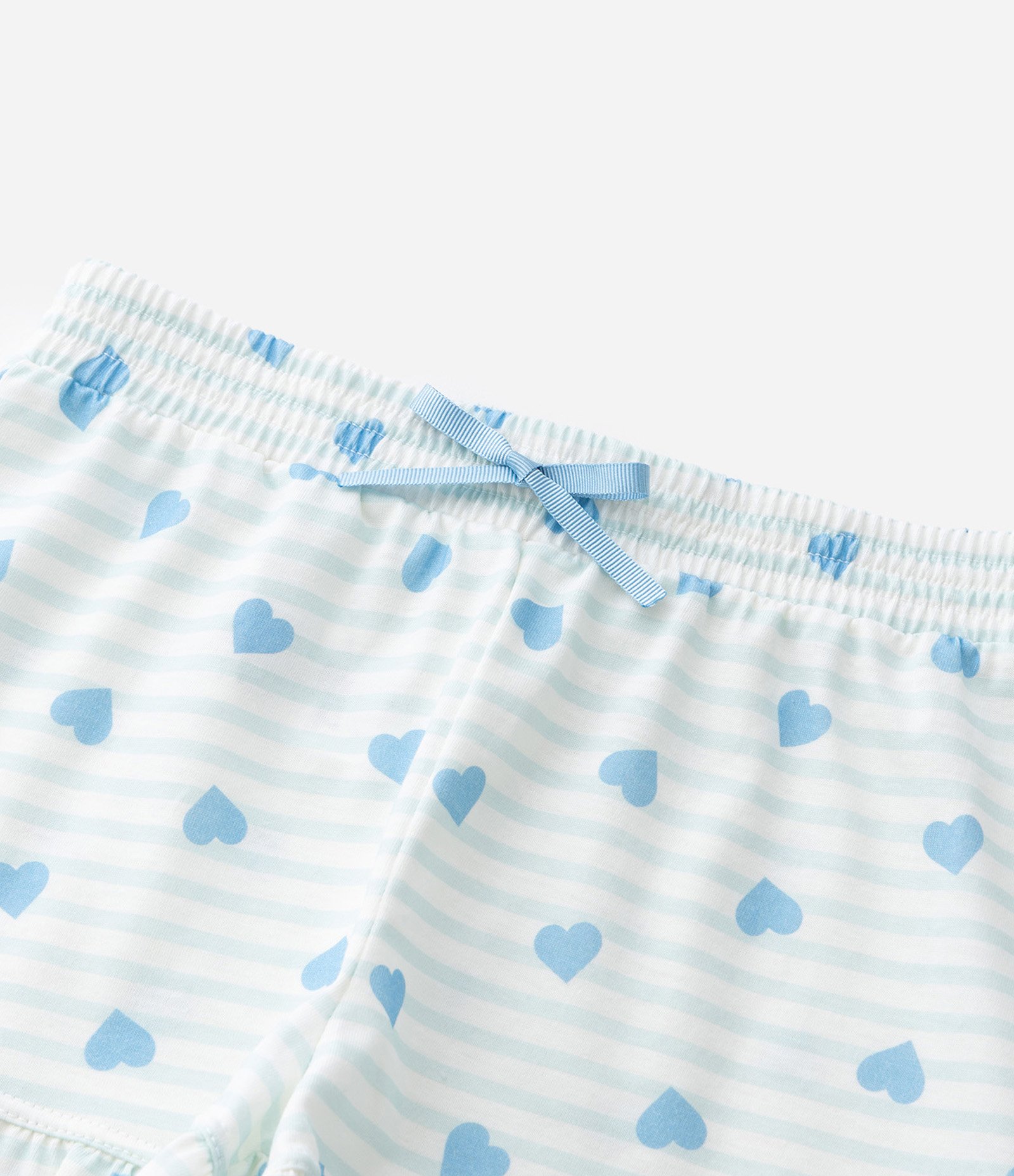 Pijama Infantil Curto com Estampa De Corações e Bordado Love - Tam 2 A 10 Anos Branco/Azul 7