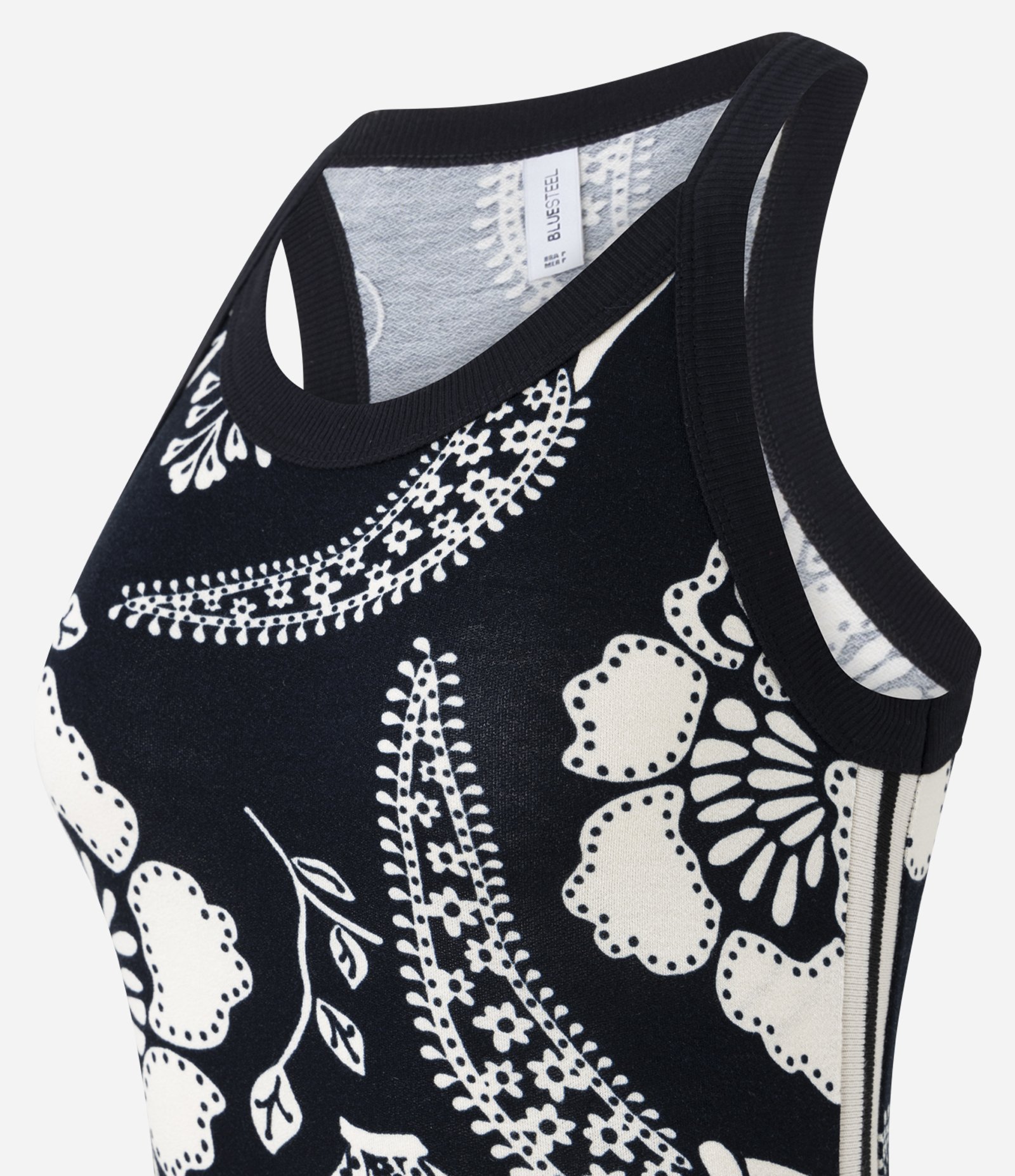 Vestido Midi em Viscose com Estampa Floral Bicolor Preto 5