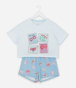 Pijama Infantil Curto com Estampa Selos - Tam 5 a 14 Anos