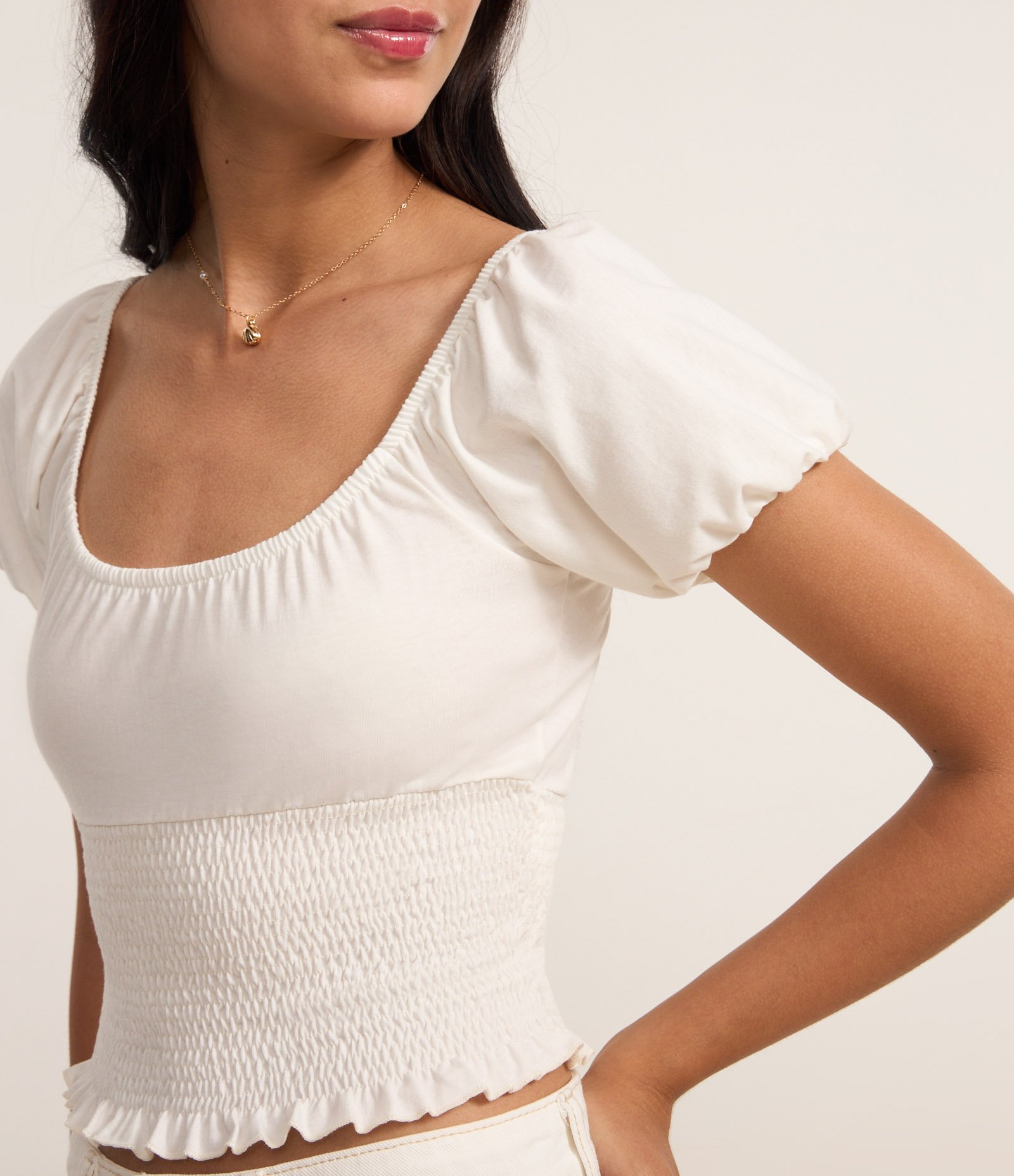 Blusa com Lastex e Manga Bufante Off White 3