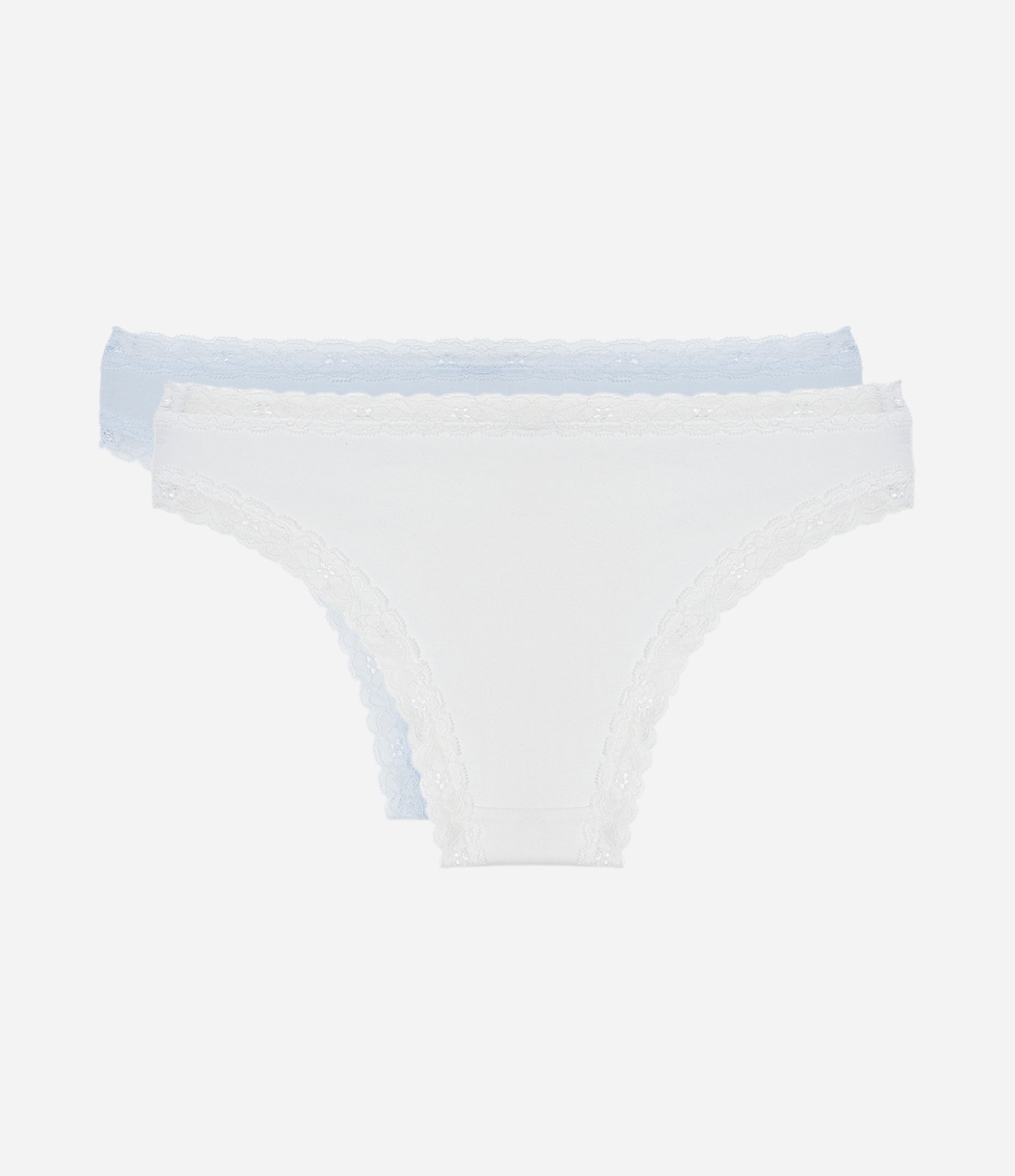 Kit 02 Calcinhas Biquíni em Algodão com Detalhe de Rendinha Azul/Branco 2