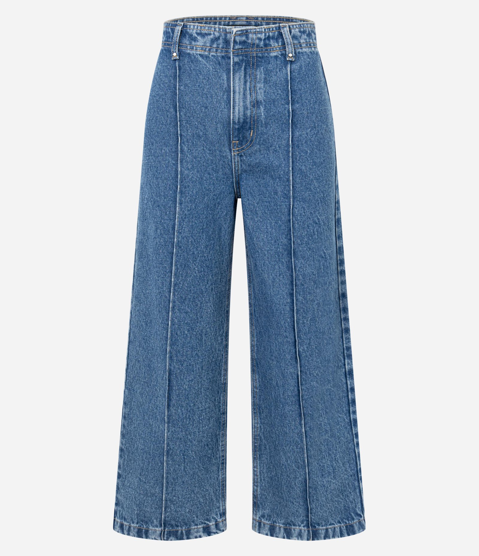 Calça Wide Leg Cropped em Jeans com Cós Alfaiatado em Cintura Alta Médio 5