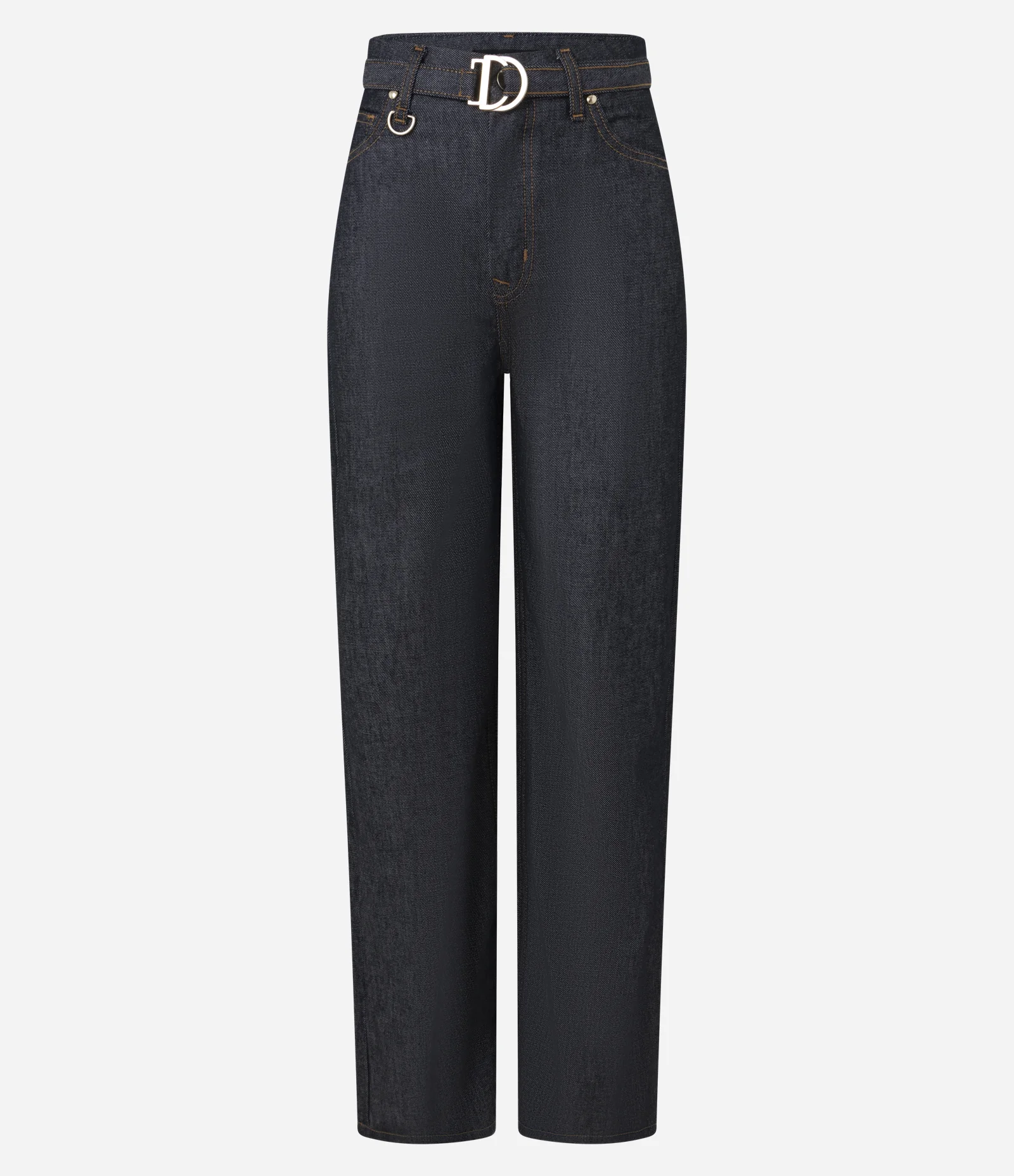 Calça Reta Comfort Cintura Alta em Jeans com Costura Aparente Preto 5