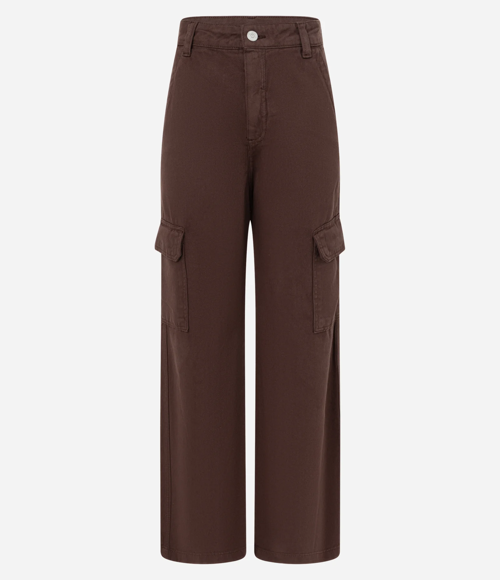 Calça Reta Comfort em Sarja com Bolsos Cargo Marrom 1
