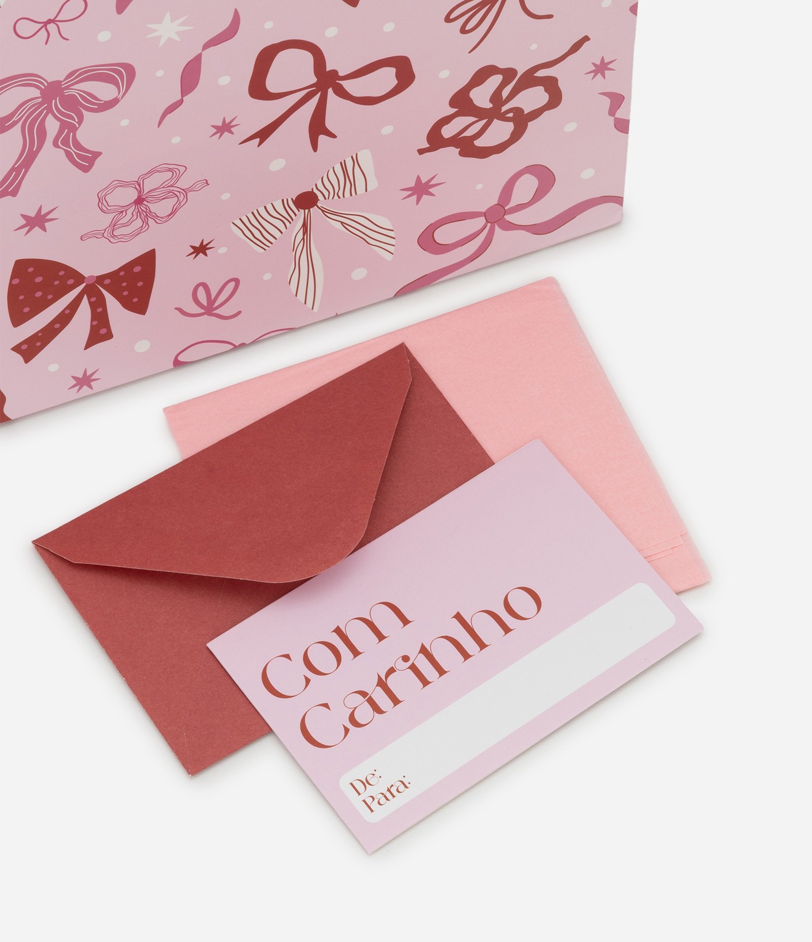 Embalagem de Presente Pequena com Estampa Laços vermelho e Rosa Rosa 4