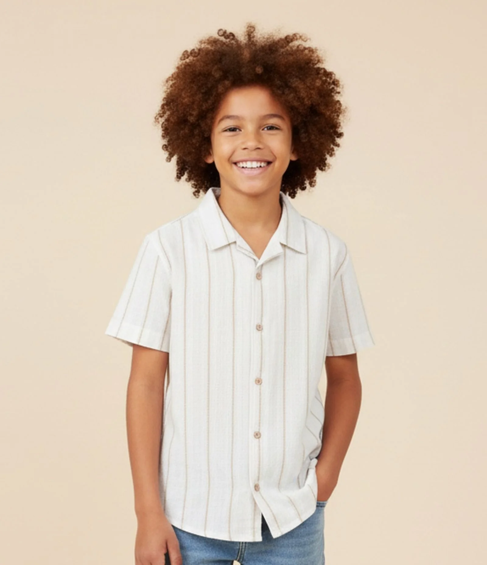 Camisa Infantil com Estampa de Listras e Texturizada - Tam 5 a 14 Anos Branco 1