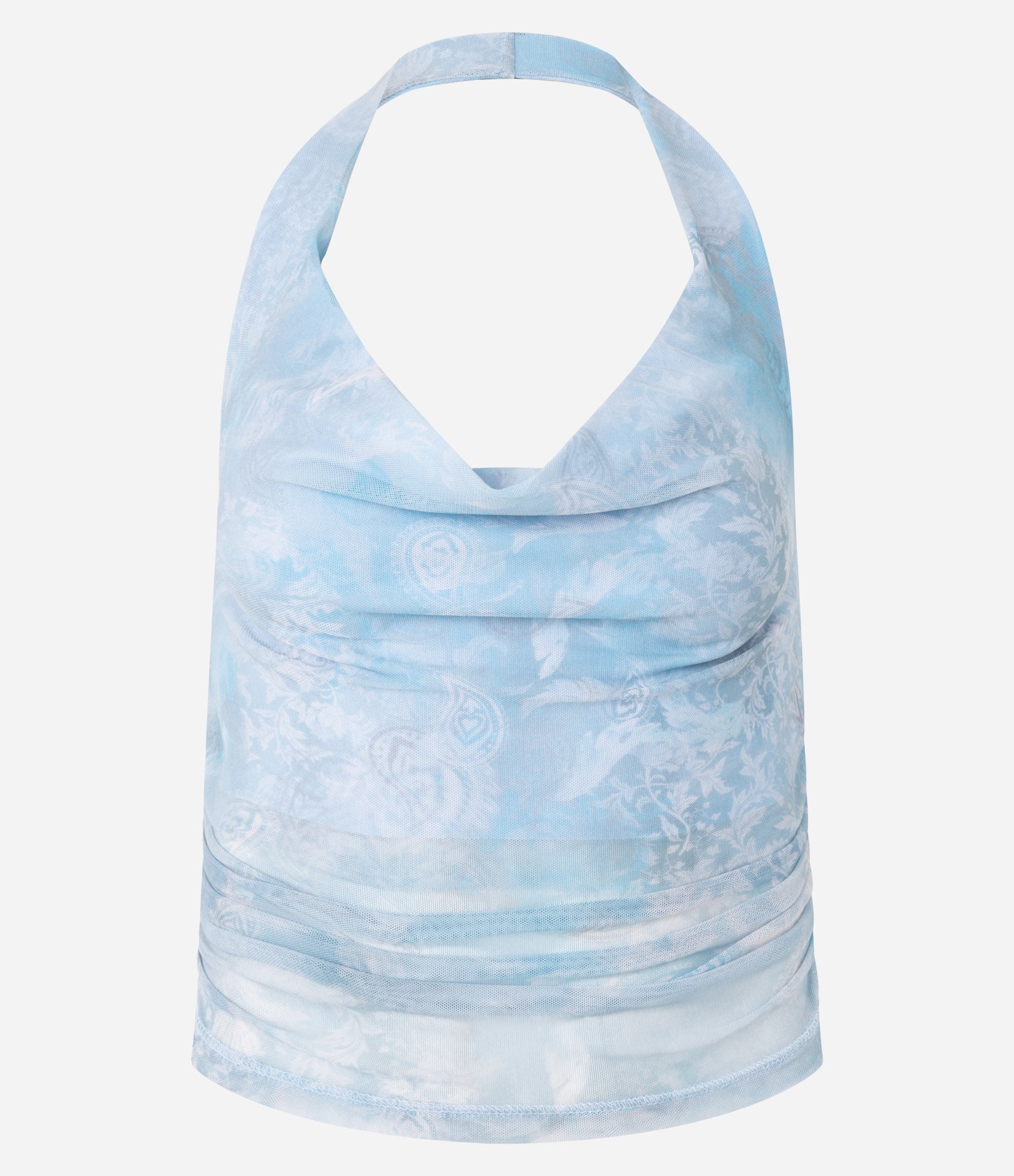 Blusa Frente Única em Tule com Estampa Abstrada Azul 7
