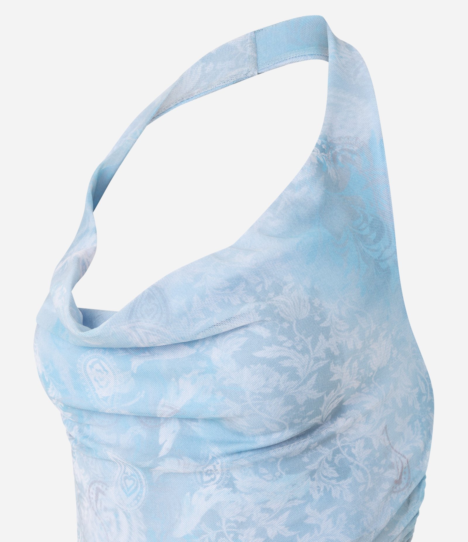 Blusa Frente Única em Tule com Estampa Abstrada Azul 8