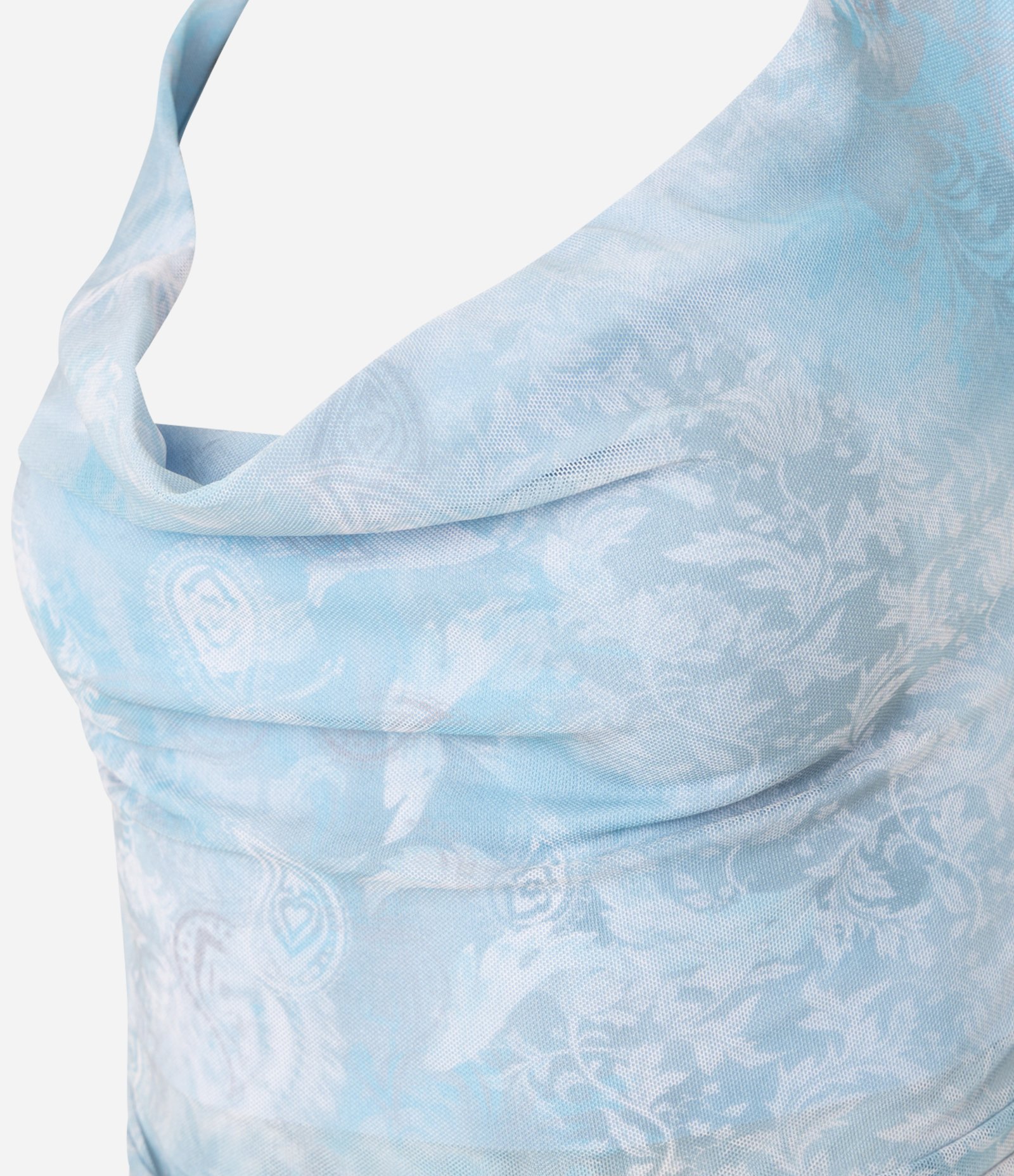 Blusa Frente Única em Tule com Estampa Abstrada Azul 9