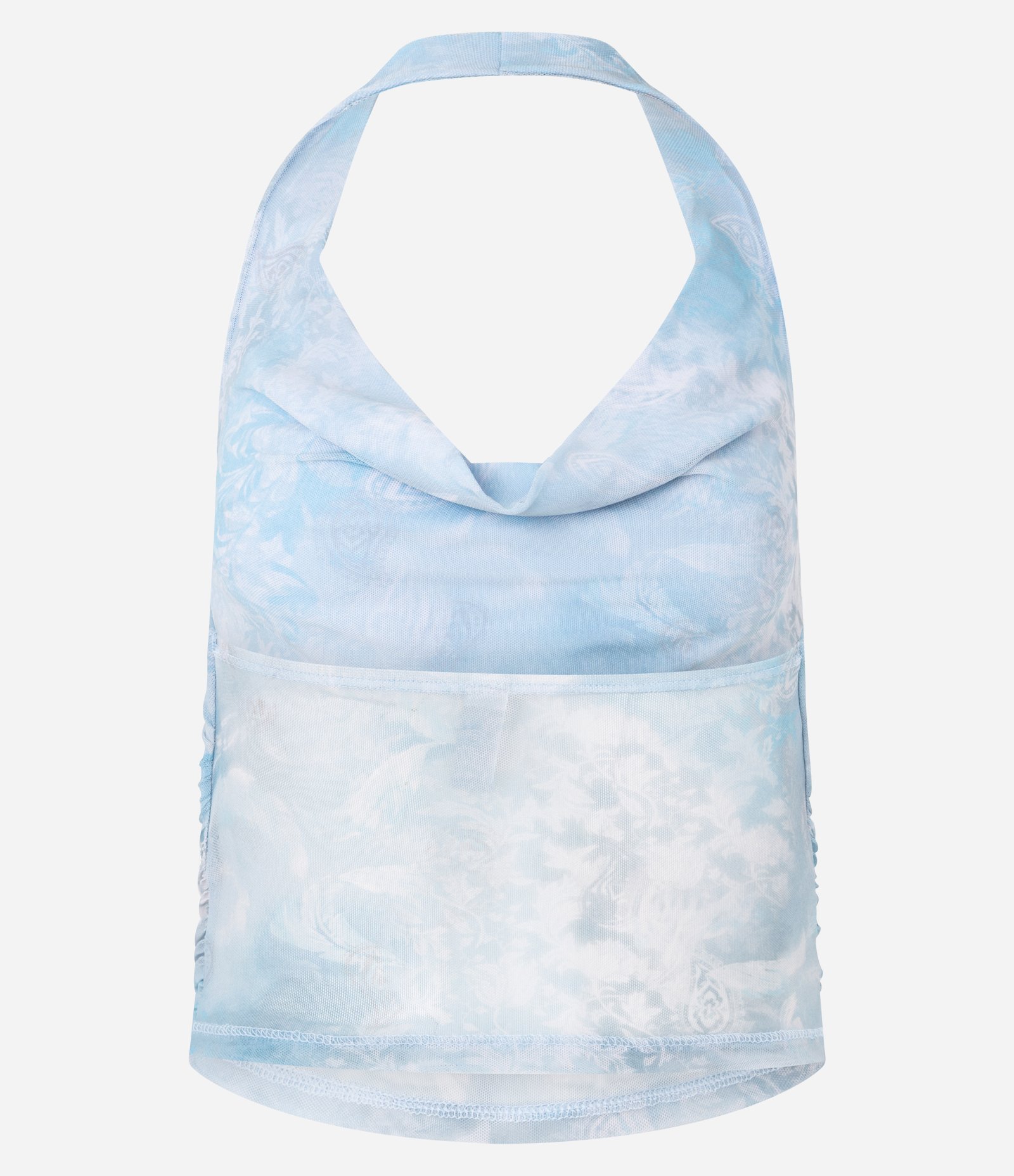 Blusa Frente Única em Tule com Estampa Abstrada Azul 10