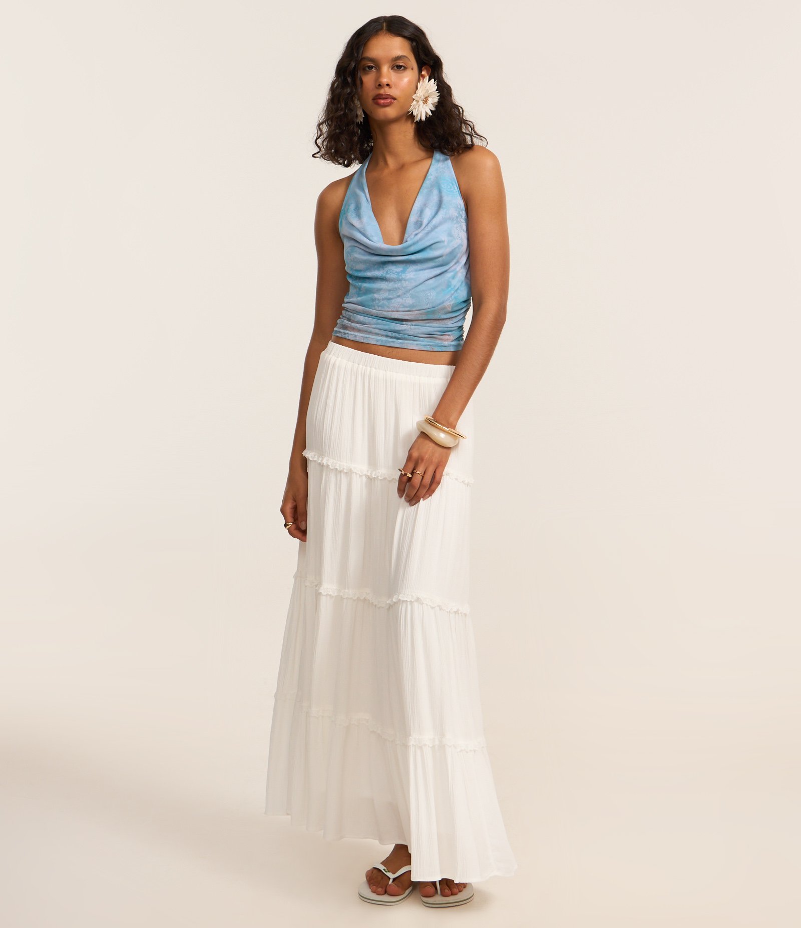 Blusa Frente Única em Tule com Estampa Abstrada Azul 5