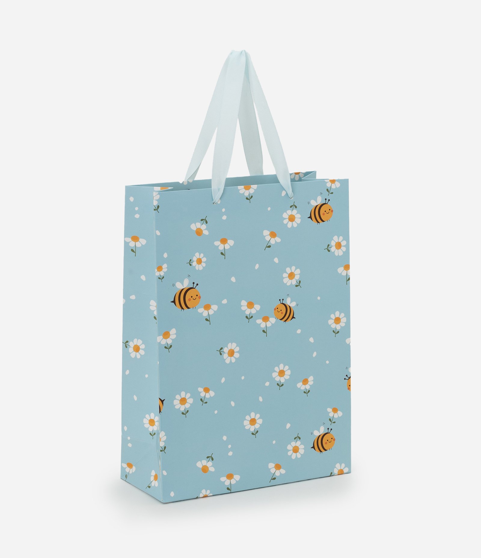 Embalagem de Presente Pequena com Estampa Margaridas com abelhas Azul 1