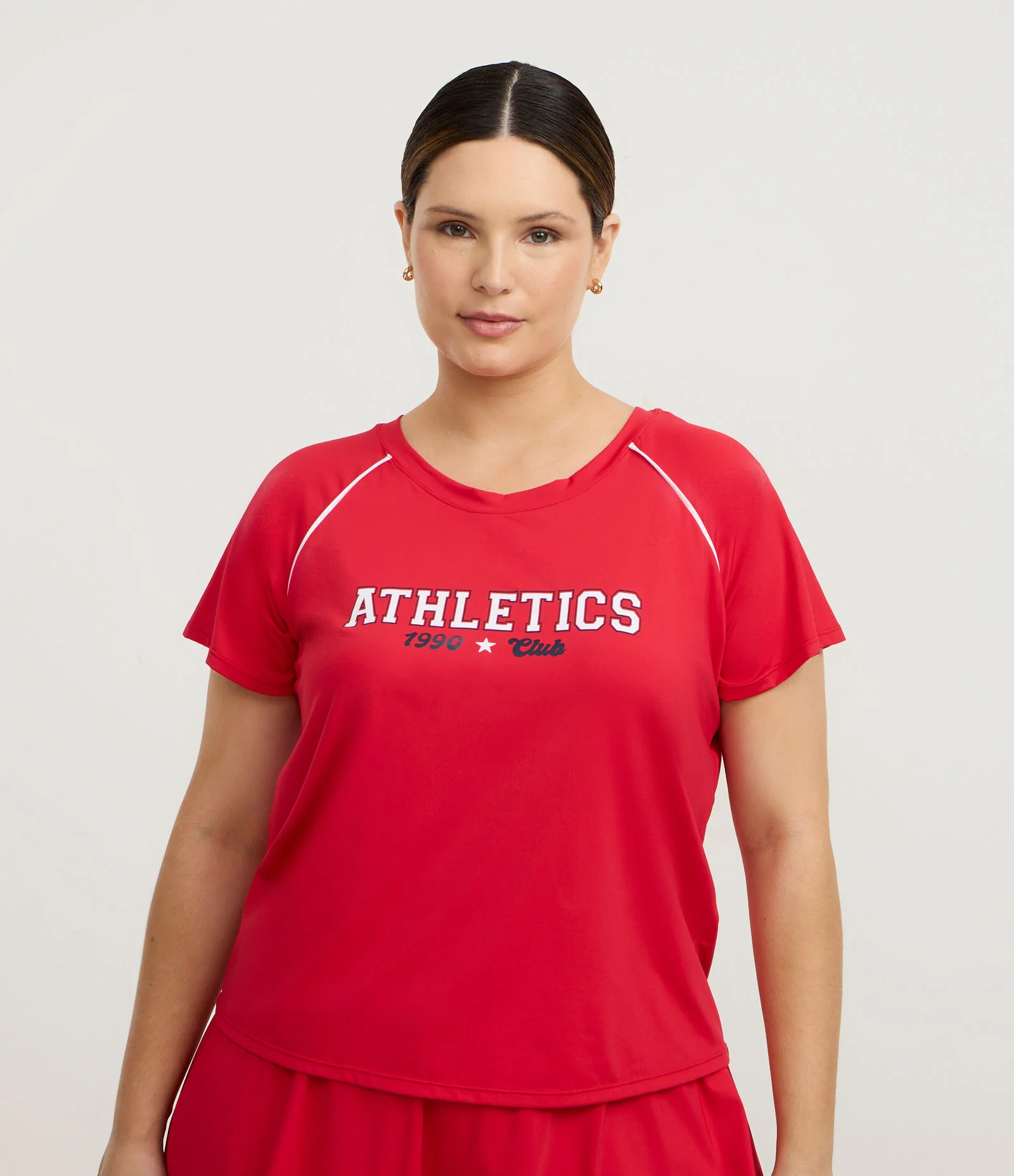 Camiseta Cropped Esportiva com Lettering Curve & Plus Size Vermelho 1