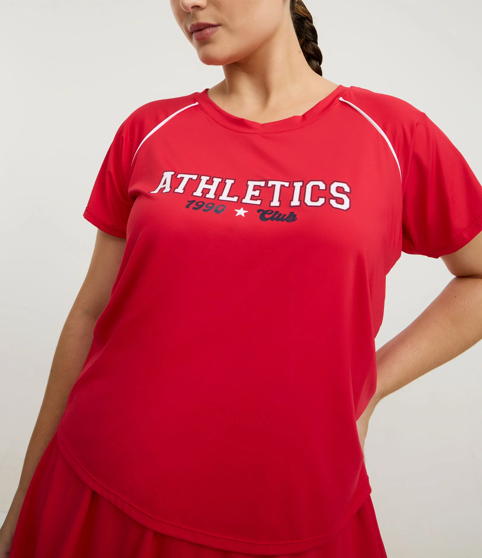 Camiseta Cropped Esportiva com Lettering Curve & Plus Size Vermelho 2