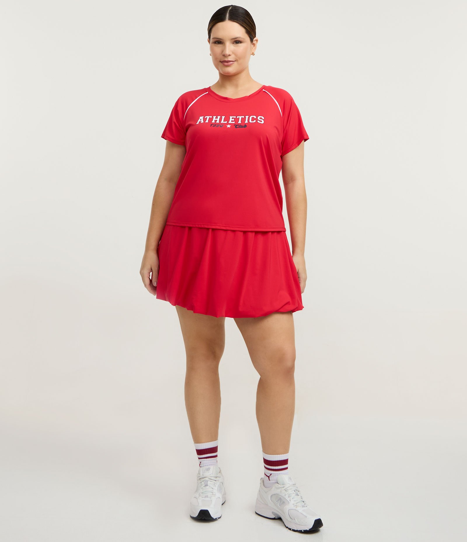 Camiseta Cropped Esportiva com Lettering Curve & Plus Size Vermelho 3