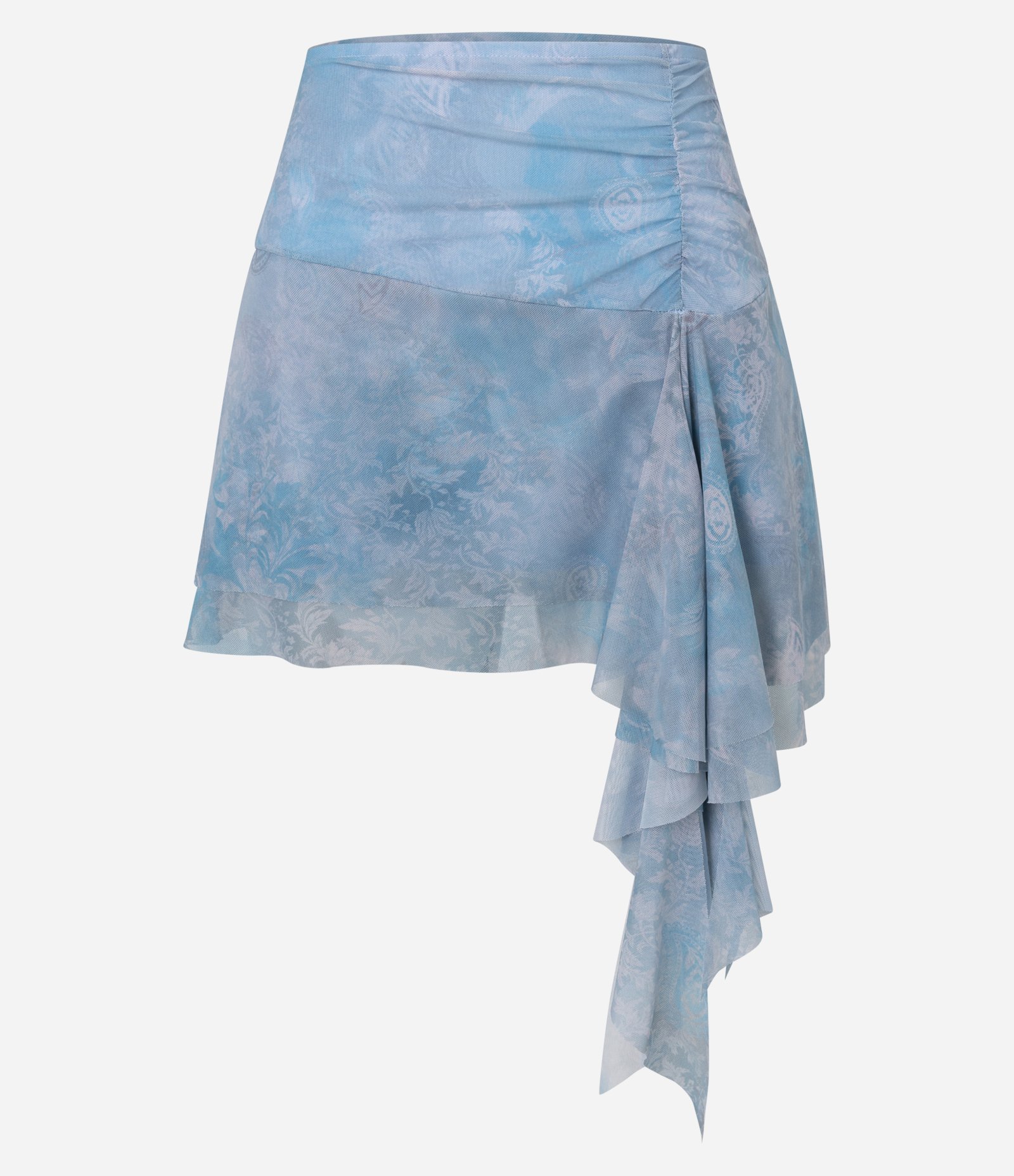 Saia Curta em Tule Dip Dye com Babado e Estampa Paisley Azul 7