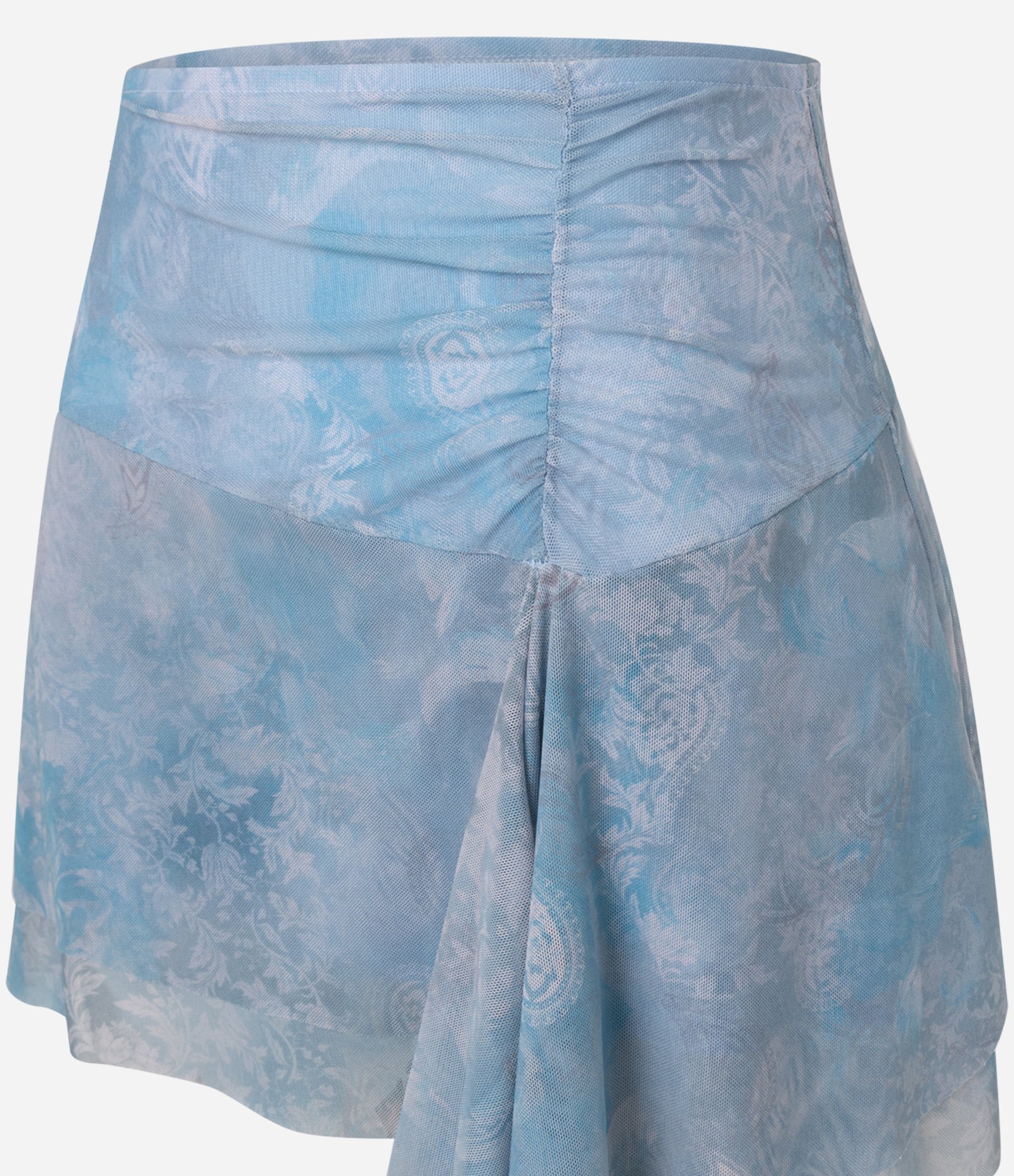Saia Curta em Tule Dip Dye com Babado e Estampa Paisley Azul 8