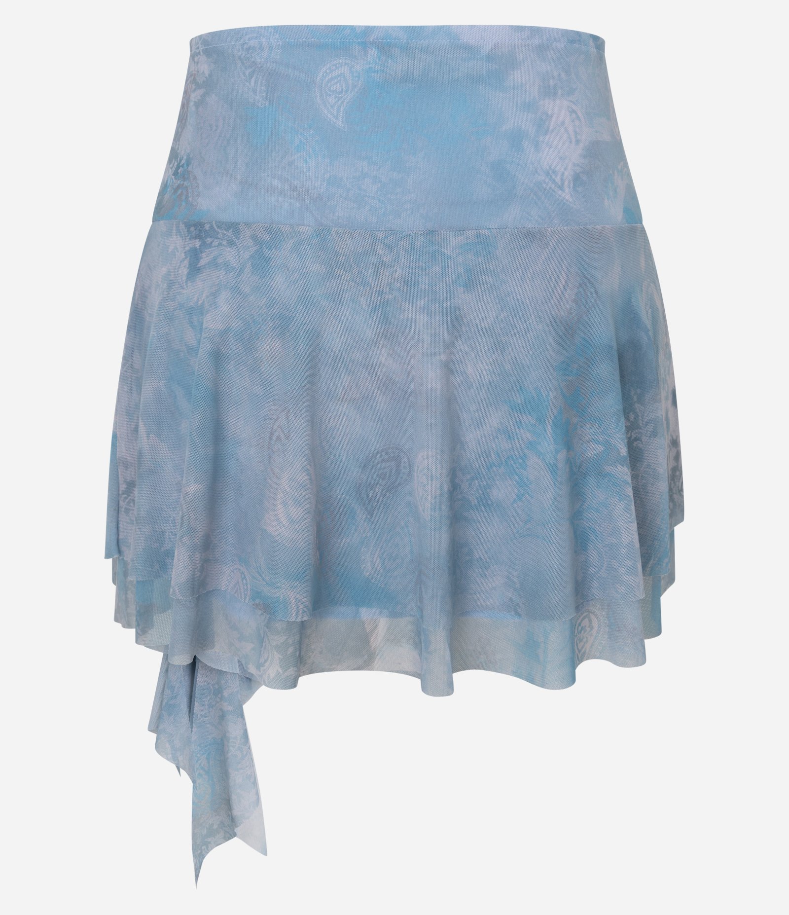 Saia Curta em Tule Dip Dye com Babado e Estampa Paisley Azul 9
