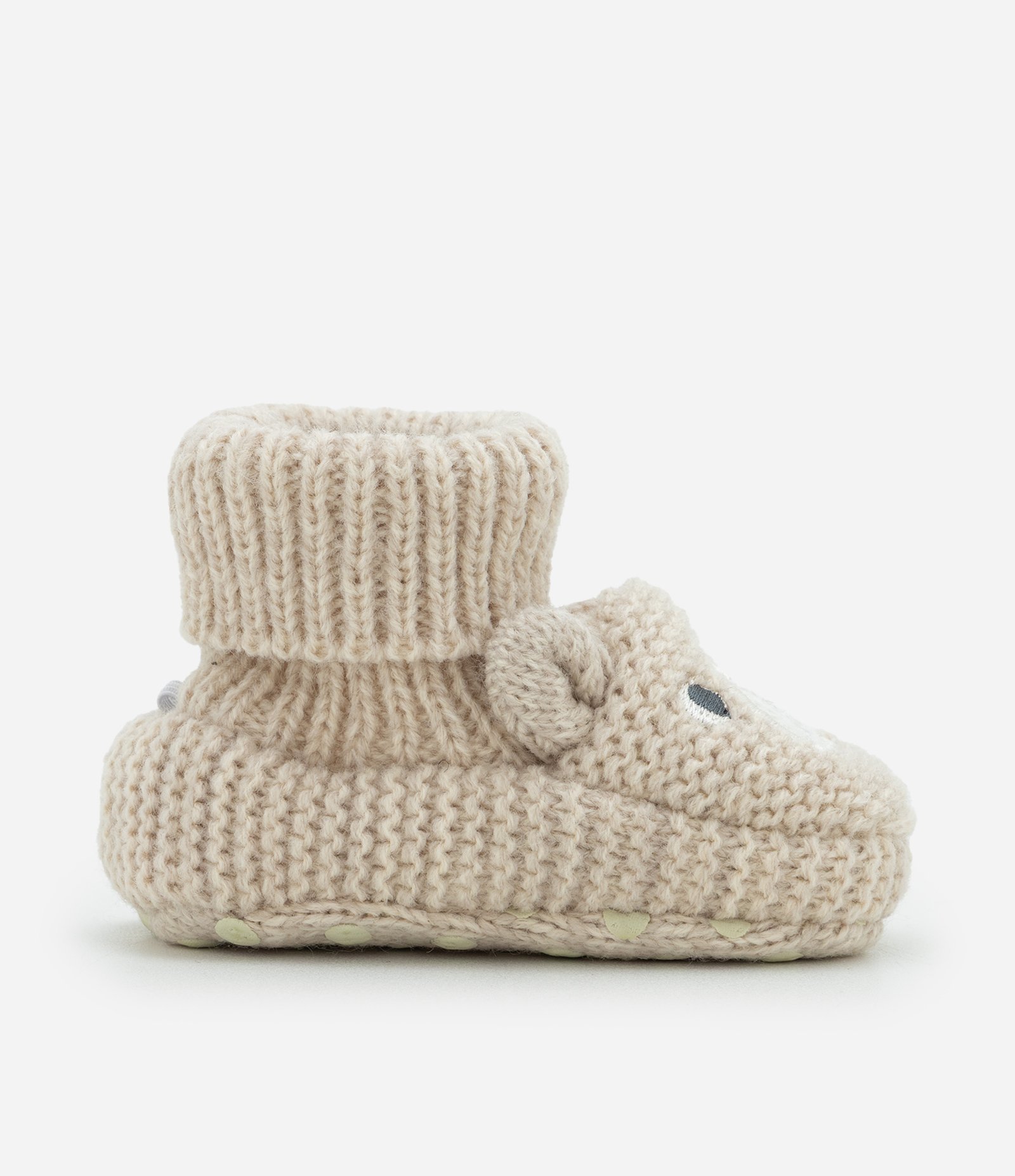 Sapato Infantil em Tricô com Carinha de Ursinho – Tam RN a 12 Meses Bege 4