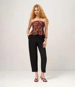 Calça Cenoura em Crepe com Cós de Elástico